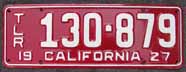 1927 California Trailer License Plate